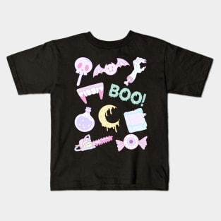 Pastel goth cute pattern black background Kids T-Shirt